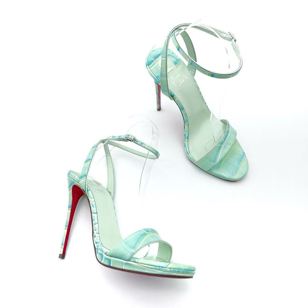 CHRISTIAN LOUBOUTIN Green Loubi Queen Heel Size 38 US 8 Ankle Strap Croc